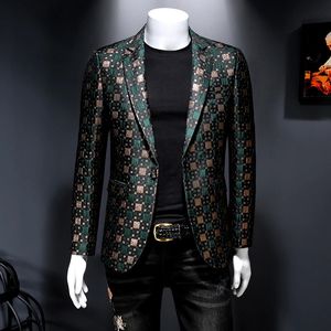 Brand Clothing Men Blazer Personality Wild Mens Suit Jacket High Quality Fashion Plaid Print Slim Fit Warm Blazer Coat Male 6XL 240329
