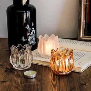 Kerzenhalter 1PC Romantischer kleiner Halter Tulip Cup Candlelight Dinner Glass Home Tafletop Dekoration Koreanische Ins Retro Transparent