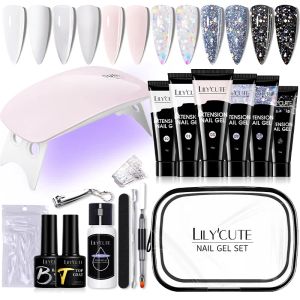 Kits LILYCUTE Manicure Set For 15ml Extension Gel Nail Polish Set With Lamp Semi Permanent Glitter Acrylic DIY Building Gel Nail Tool