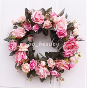 Porta pendurada Flores de rosa artificial Wrinalh Flower Garland Decor Wall Janela da casa da casa Lintel Wreath6045149