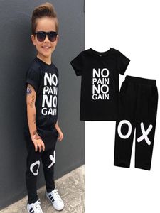 Summer Suit Kids Baby Boy Outfits Short Sleeve No pain no gain Letters Printed Tshirt Top Pants Black Children Clothing 2 pcs Set4317876