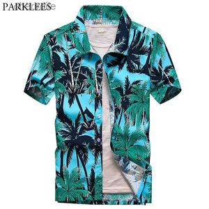 Men's Casual Shirts Blue palm tree print Hawaiian mens shirt 2020 summer short sleeved beach Aloha party casual shirt mens vacation chemicals yq240408