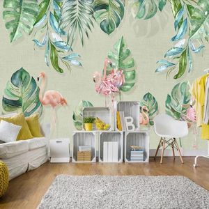 Bakgrundsbilder Milofi Anpassad stor 3D -tapeter Mural Nordisk färsk handmålad blomma Flamingo Bakgrund Väggdekoration