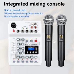 Microphones Console Mixer Integrated Live Sound Audio Soundcard DJ Mixing Console med UHF trådlös mikrofon för karaoke