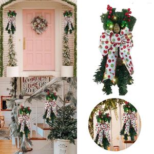 Decorative Flowers The Cordless Prelit Stairway Trim Christmas Wreaths For Front Door Holiday Wall Window Hanging Lit Wreath Outdoor