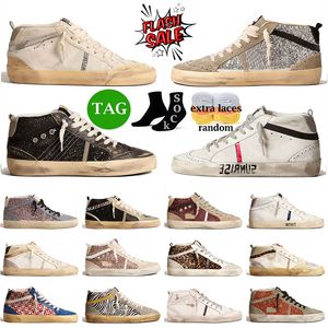 Frauen Herren lässige Schuhe Goldener Designer mit mittlerem Stern weiß schwarz silbernen glitzer rosa wildleder ledergans designer sneakers vintage italien marke paris plattform trainer trainer