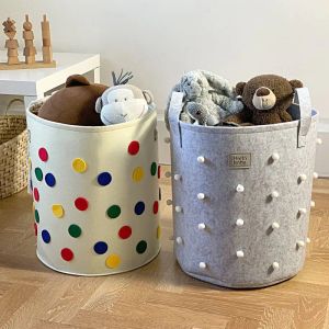 Baskets New Oversized Felt Storage Bucket Dirty Clothes Basket Toy Snack Storage Bag Clothes Organizer Storage Basket Polka Dot