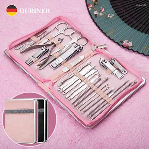 Nail Art Kits Clipper Set Zipper Bag 26 Pieces Rose Gold Dead Skin Pliers Pedicure Knife Acne Needle Manicure Gift