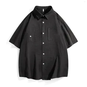 Mäns avslappnade skjortor sommar mode fast färg skjorta kort ärm smal passar lös eleganta koreanska kläder män spelare para hombres