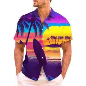 Camisetas masculinas masculas grandes e altas de mangas compridas de mangas compridas tendência de impressão de estilo tropical casual de manga curta