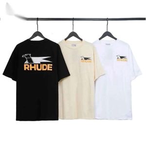 Rhude Men's T-shirts Summer Spring Fashion Streetwear Swallow Print T Shirts Men Women Cotton Apricot Black White Tee 449