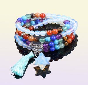 CSJA Reiki Multilayer 7 Chakra 108 Mala Bead Bransoletka dla mężczyzn Kobiet OPAL Star Pendant Rainbow Medytacja Healing Bangle JE9257305