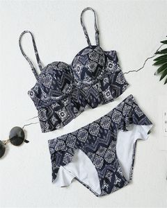 Longline fırfır bikini seti 2021 Biquini Batarlar Mayo Kadın Baskı Mayo Banda Bankası Yüzme Takım Bikinis B8504755