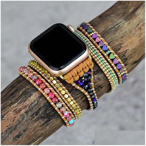 Bransolety Bogczące Love Hematit Apple Watch Band Boho Stone Wax Rope Bransoletka Cesarz 5 Wrap Hurtowa dostawa biżuteria Dhbsr