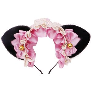 Hair Cute Japanese Lolita Hair Ornament Cat Mother Plush Lolita Headdress Lace Cat's ears (Steamed cat-ear shaped bread) Hair Band