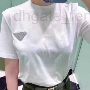 Women's Polos Designer Brand Early Spring New Simple Diamond Inlaid Triangle Decoration Loose Fashionable Versatile Short Sleeved Cotton T-shirt for Women