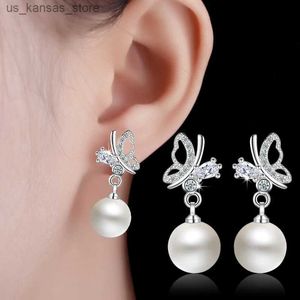 Charm ny i 925 Sterling Silver Butterfly Zircon Pearl Womens Stud Ladies Luxury Jewelry Christmas Best Selling Free Frakt GAABOU240408