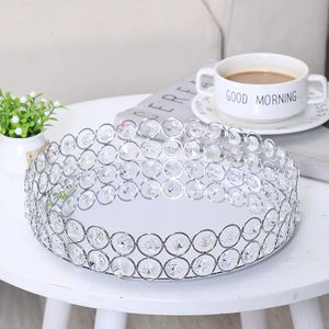 Crystal Decoratiive Mirror Tray Round Plate Luxury Serving Tray Table Metal Makeup Lagringsrätter Bröllop Trinka Dekoration 240326