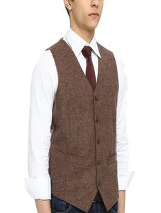 Airtailors Men039s Wool Herringbone Tweed Vintage Wedding Vest Brown6261860