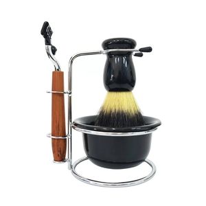 Men's Shaving Set Gift Shaving Brush Badger Wooden Handle Transparent Acrylic Stand Stainless Steel Bowl Shaving Foam Bowl