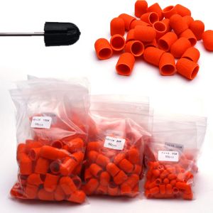 Bits 50pc Orange Nail Sanding Caps With Rubber Set Nail Drill Bit Electric Nail Clean Burr Rotary Gel Polish Burr Accessories Tools