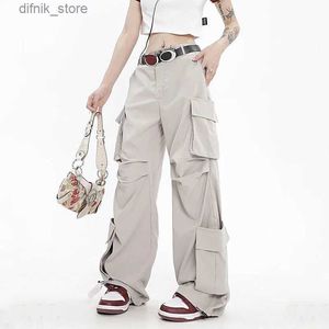 Frauen Jeans Hip Hop Übergroße graue Frachthose Frauen Strtwear Fashion Lose Taschen Weitbein gerade hohe Strt Vintage Freizeithose Y240408