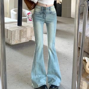 Jeans femininos Primavera 2024 Colagem clara de calças de cintura alta Denim