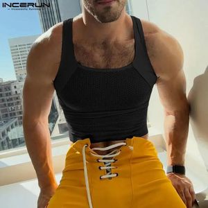 Canotte uomini in incerun canotte patchwork ONECK Sleeveless Skinny Summer Male Streetwear Switch Out Fashion Clothing S5XL 240408