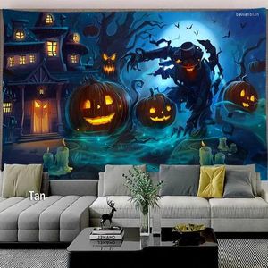 Tapisserier varumärke Halloween Tapestry Pumpkin Undead Wall Hanging Fantasy Backdrop Fabric Furniture Decor