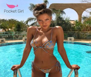 Pocket Girl 2020 Kadın Yastıklı Sütyen Mayo Bayan Bikini Bandage Bikini Set Mayo Sahil Giyim Mikro Bikinis Femmes Maillot de Q056913921