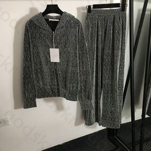 Mulheres Brilhas de seda brilhante Troushers Tracksuit Zippined Cardigan Coat Casal Drapeando calças de perna larga casual