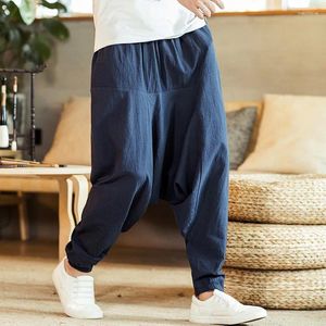 Herrbyxor streetwear harem män hip-hop drop crotch bomull joggar breda benbyxor chic lösa pantaloner hombre