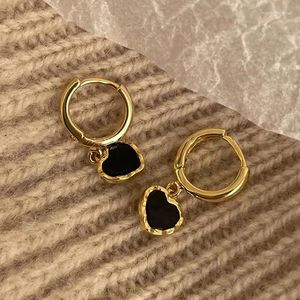 Hoopörhängen riktig 925 Sterling Silver Black Heart 18K Gold For Women Party Minimalist Elegant Trendy Fine Jewelry Accessories