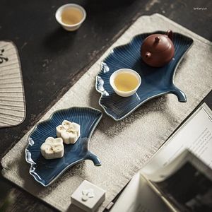 Tea Trays Chinese Ceramic Gingko Leaf Fruit Tray Set Accessories Dried Household Flat