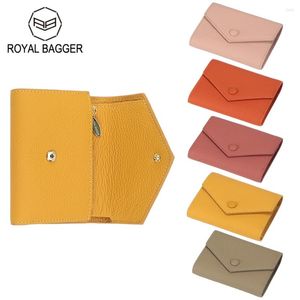 Plånböcker Royal Bagger Kort för kvinnor äkta ko läder mode trifold plånbok stor kapacitet mynt handväska tunn korthållare 1561