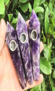 Drop Natural Dream Amethyst Crystal Smoking Pipe With Siler Quartz Stone Healing Wand Healing Stone282Z7656711