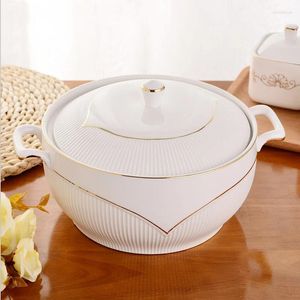 Ciotole zuppa in ceramica pentola bianca rotonda nordica Phnom Penh 2,6l ciotola grande con utensili da cucina sul coperchio delle forniture per cucine per la casa