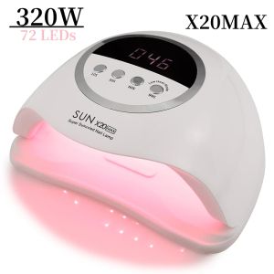 ドライヤーNew 320W Sun X20 Max UV LEDネイルランプマニキュア用クイックジェルポリッシュ乾燥機の大きなLCD 72LEDSスマートキャビンネイルドライヤー