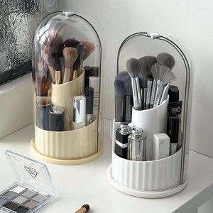 Caixas de armazenamento 360 ° Brush de maquiagem rotativo com tampa de luxo Organizador cosmético Mesa de batom de lápis de lápis.