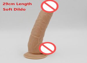 Kött 295 cm enorm realistisk dildo vattentät flexibel penis med texturerad axel och stark sugskopp sexleksak för kvinnor8520896