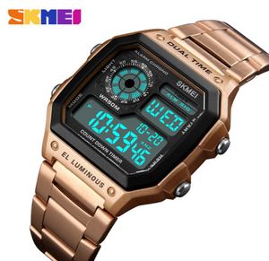 Skmei men039s relógio digital esporte marca superior relógio de pulso eletrônico masculino à prova dwaterproof água multifuncional ouro metal relogio masculino3879563