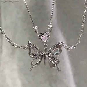 Pendant Necklaces Y2K Crystal Butterfly Pendant Necklace Womens Light Luxury Egil Punk Heart Grunge Clavicle Chain Fashion Jewelry Party Gift 2023240408