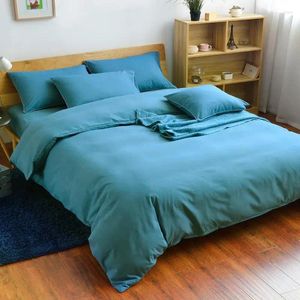 Sängkläder uppsättningar 56 Hemtextil enkel fast färggrön 3/4st Blue Brown Cotton Polyester Soft Däcke Cover Bed Linen Pillow Case