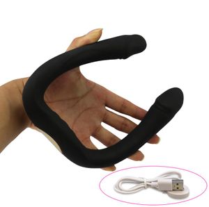 Silikonowa podwójna głowica wibrator Massager Dual wibrujący długi penis u kształt g stymuluje zabawki seksualne dla kobiet lesbijki y04087019700