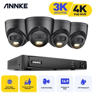 Sistema Annke 3k 5mp Ultra HD Poe Video Videoveillance System 8CH NVR Gravador 3K Câmeras de segurança CCTV Kit Smart Dual Lights Câmera IP