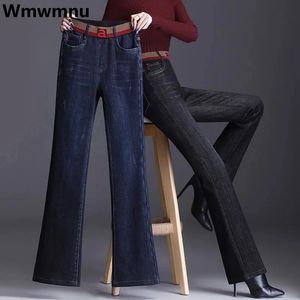 Skinny Elastic High midjeflare Jeans Stretch Plus Size 33 Denim Pants Vintage Straight Vaqueros Casual Women Fall Pantalones 240320