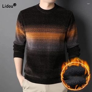 Men's Sweaters Male Clothes Fashion Casual Long Sleeve Contrast Color 2024 Winter Vintage Trend Round Neck Thickening Knitted Tops