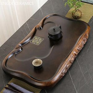 Tea Trays High Quality Ebony Log Tray Large Size Drained Solid Wood Table Decoration Chinese Living Room Ceremony Tools