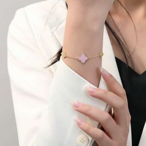 VAC bracelet Pink Clover Bracelet Necklace for Girls High end Light Luxury Small and Elegant Handicrafts 2024 New Gift