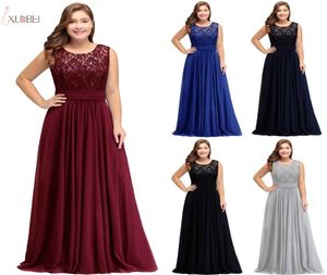 2019 Plus Size Lace Long Prom Evening Kleid Günstige Silberhalter Aline Partykleid formal